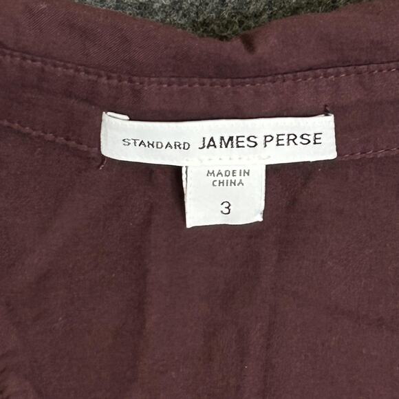 James Perse Shirt Womens 3 Burgundy Button Front Roll Tab Sleeve Cotton Slim Fit - Picture 5 of 10